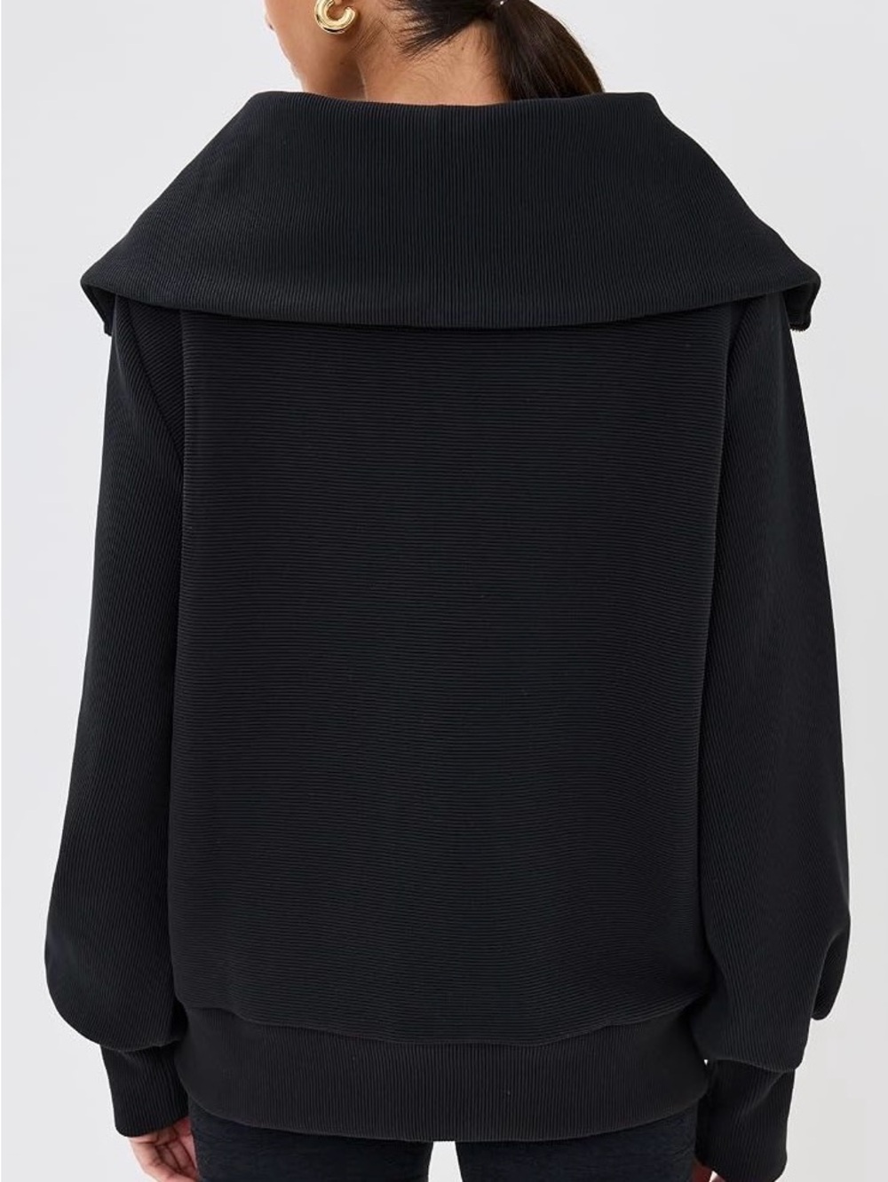 Varley Vine Pullover Black Quarter-Zip Funnel Neck Sweater - Picture 3 of 4